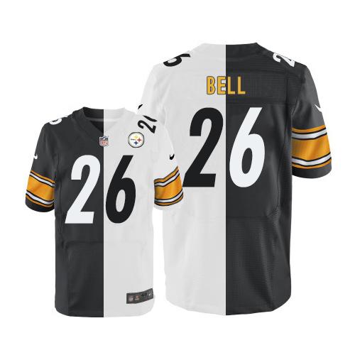 Nike Steelers #26 Le'Veon Bell White/Black Men's Stitched NFL Elite Split Jersey - Click Image to Close